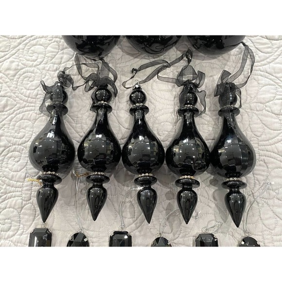 Black Glass Tree Ornaments Bundle Lot Of 16 Halloween Christmas Decor - Picture 5 of 5